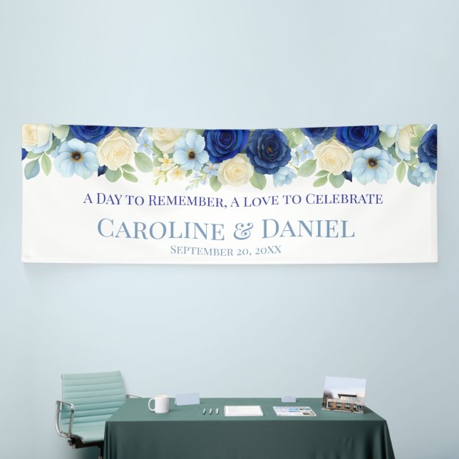 Royal Bue Wedding Watercolor Elfenbeinküste Blume Banner (Messeveranstaltung)