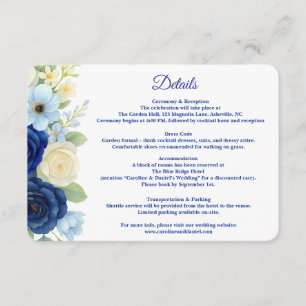 Royal Bue Wedding Watercolor Elfenbeinküste Blume Begleitkarte