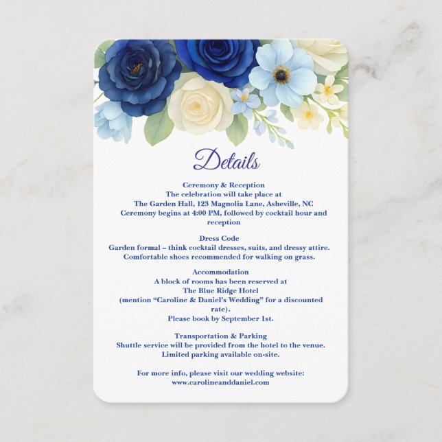 Royal Bue Wedding Watercolor Elfenbeinküste Blume Begleitkarte (Vorderseite)