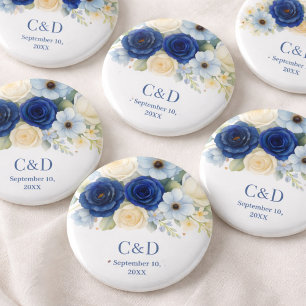 Royal Bue Wedding Watercolor Elfenbeinküste Blume Button