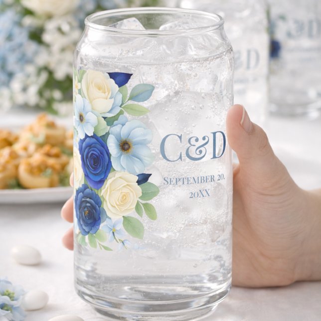 Royal Bue Wedding Watercolor Elfenbeinküste Blume Dosenglas (Von Creator hochgeladen)