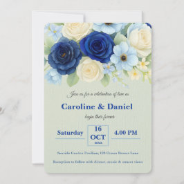 Royal Bue Wedding Watercolor Elfenbeinküste Blume Einladung