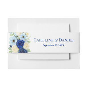 Royal Bue Wedding Watercolor Elfenbeinküste Blume Einladungsbanderole