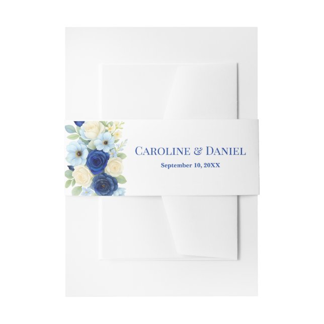 Royal Bue Wedding Watercolor Elfenbeinküste Blume Einladungsbanderole (Vorderseite Beispiel)