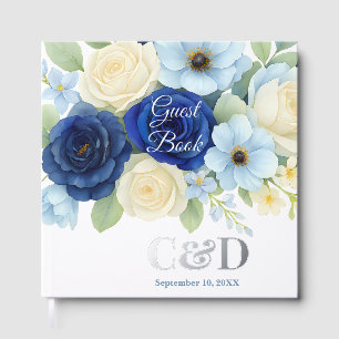 Royal Bue Wedding Watercolor Elfenbeinküste Blume Gästebuch