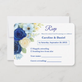 Royal Bue Wedding Watercolor Elfenbeinküste Blume RSVP Karte