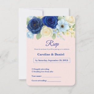 Royal Bue Wedding Watercolor Elfenbeinküste Blume RSVP Karte