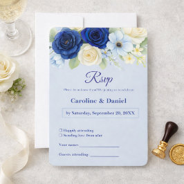Royal Bue Wedding Watercolor Elfenbeinküste Blume RSVP Karte