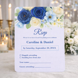 Royal Bue Wedding Watercolor Elfenbeinküste Blume RSVP Karte