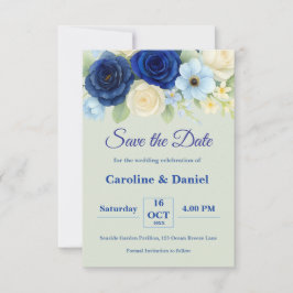 Royal Bue Wedding Watercolor Elfenbeinküste Blume Save The Date