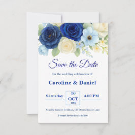 Royal Bue Wedding Watercolor Elfenbeinküste Blume Save The Date