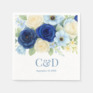 Royal Bue Wedding Watercolor Elfenbeinküste Blume Serviette