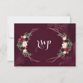 Royal Burgundy Blush Floral Geometric RSVP Karte