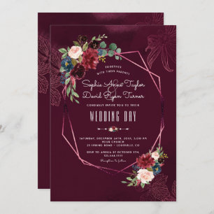 Royal Burgundy Blush Geometric Wedding Einladung