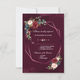Royal Burgundy Blush Geometric Wedding RSVP Karte