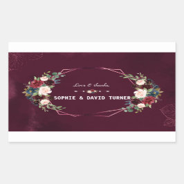 Royal Burgundy Floral Blätter Geometric Wedding Rechteckiger Aufkleber