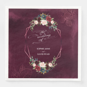 Royal Burgundy Floral Blätter Geometric Wedding Serviette