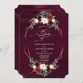 Royal Burgundy Floral Geometric Wedding Einladung