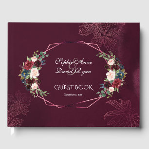 Royal Burgundy Floral Geometric Wedding Gästebuch