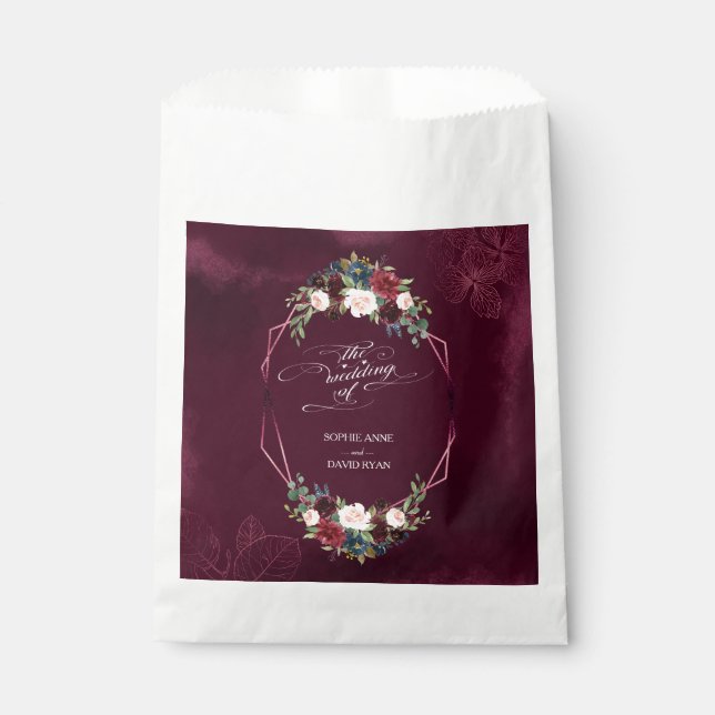 Royal Burgundy Floral Geometric Wedding Geschenktütchen (Vorderseite)