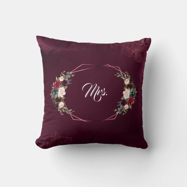 Royal Burgundy Floral Geometric Wedding Kissen (Vorderseite)