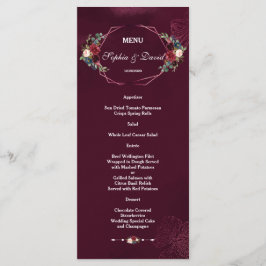 Royal Burgundy Floral Geometric Wedding Menu Menükarte