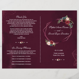 Royal Burgundy Floral Geometric Wedding Program