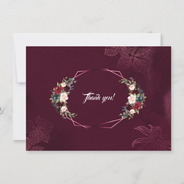 Royal Burgundy Floral Geometric Wedding Vielen Dan Dankeskarte (Vorderseite)