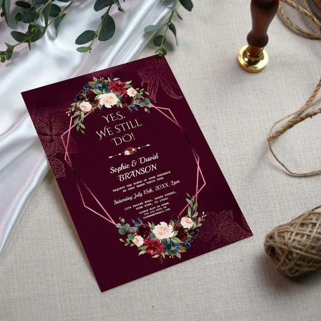 Royal Burgundy Floral Geometrie Hochzeitstag Einladung (Von Creator hochgeladen)