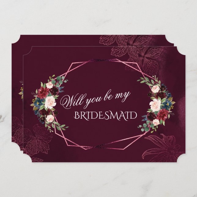 Royal Burgundy Floral werden Sie meine Bridesmaid  Einladung (Vorne/Hinten)