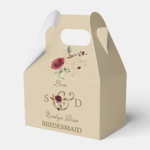 Royal Burgundy Gold Blume Monogram Wedding Geschenkschachtel