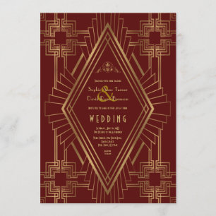 Royal Burgundy Gold Great Gatsby Wedding Einladung