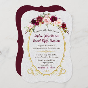Royal Burgundy Gold Marsala Floral Wedding Einladung