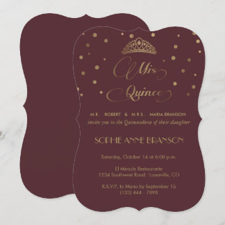 Royal Burgundy Gold Mis Quince Script Quinceañera Einladung