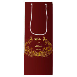 Royal Burgundy Gold Peacock Wedding Geschenktüte Für Weinflaschen