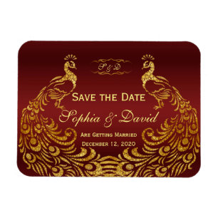 Royal Burgundy Gold Peacock Wedding SPAREN DAS DAT Magnet
