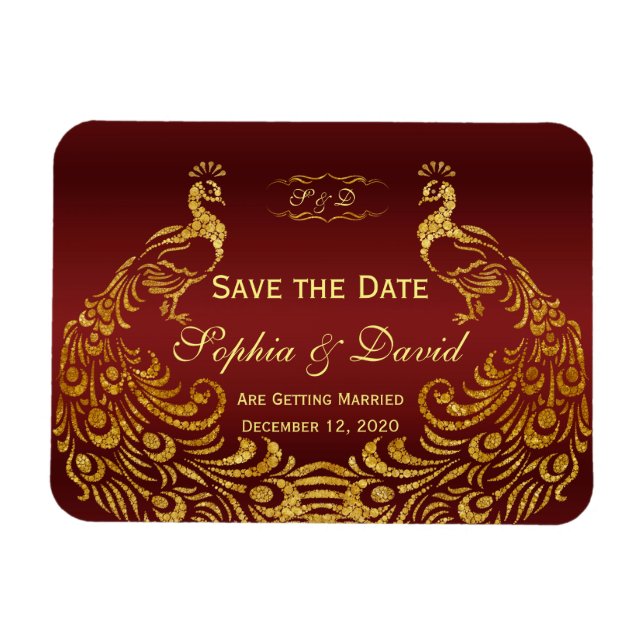 Royal Burgundy Gold Peacock Wedding SPAREN DAS DAT Magnet (Horizontal)