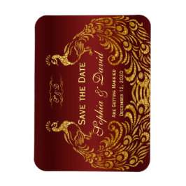 Royal Burgundy Gold Peacock Wedding SPAREN DAS DAT Magnet