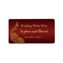Royal Burgundy Gold Peacock Wedding Wine Favor Adressaufkleber