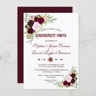 Royal Burgundy Marsala Floral Engagement Party Einladung