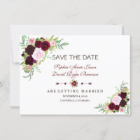 Royal Burgundy Marsala Floral Save the Date