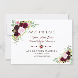 Royal Burgundy Marsala Floral Save the Date