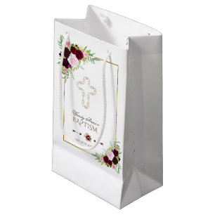 Royal Burgundy Marsala Floral Taufe Kleine Geschenktüte