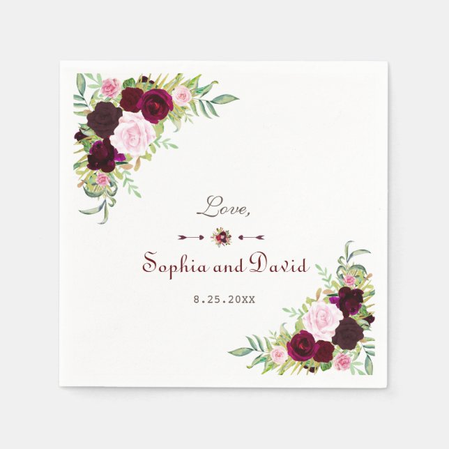 Royal Burgundy Marsala Floral Wedding Serviette (Vorderseite)