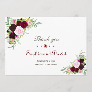 Royal Burgundy Marsala Floral Wedding Vielen Dank Dankeskarte