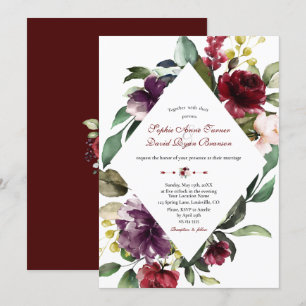 Royal Burgundy Plum Blush Blume Hochzeit Einladung