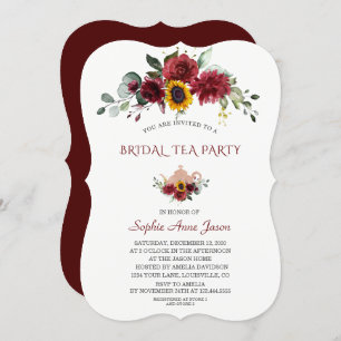 Royal Burgundy Sunflower Bridal Tea Party Einladung