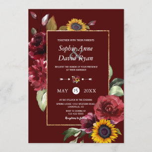Royal Burgundy Sunflower Gold Wedding Einladung