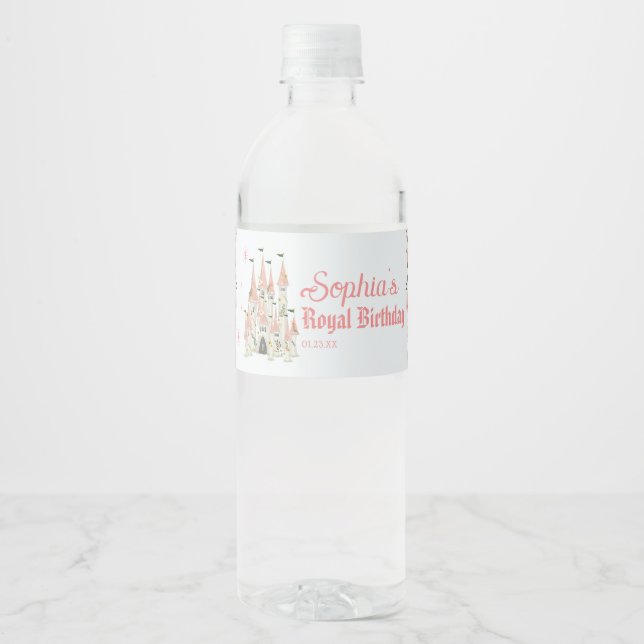 Royal Castle Birthday Water Flasche Etikett Rosa (Vorderseite)