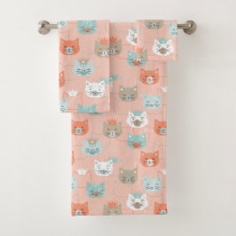 Royal Cats Pattern Badhandtuch Set